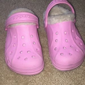 Pink faux fur crocs